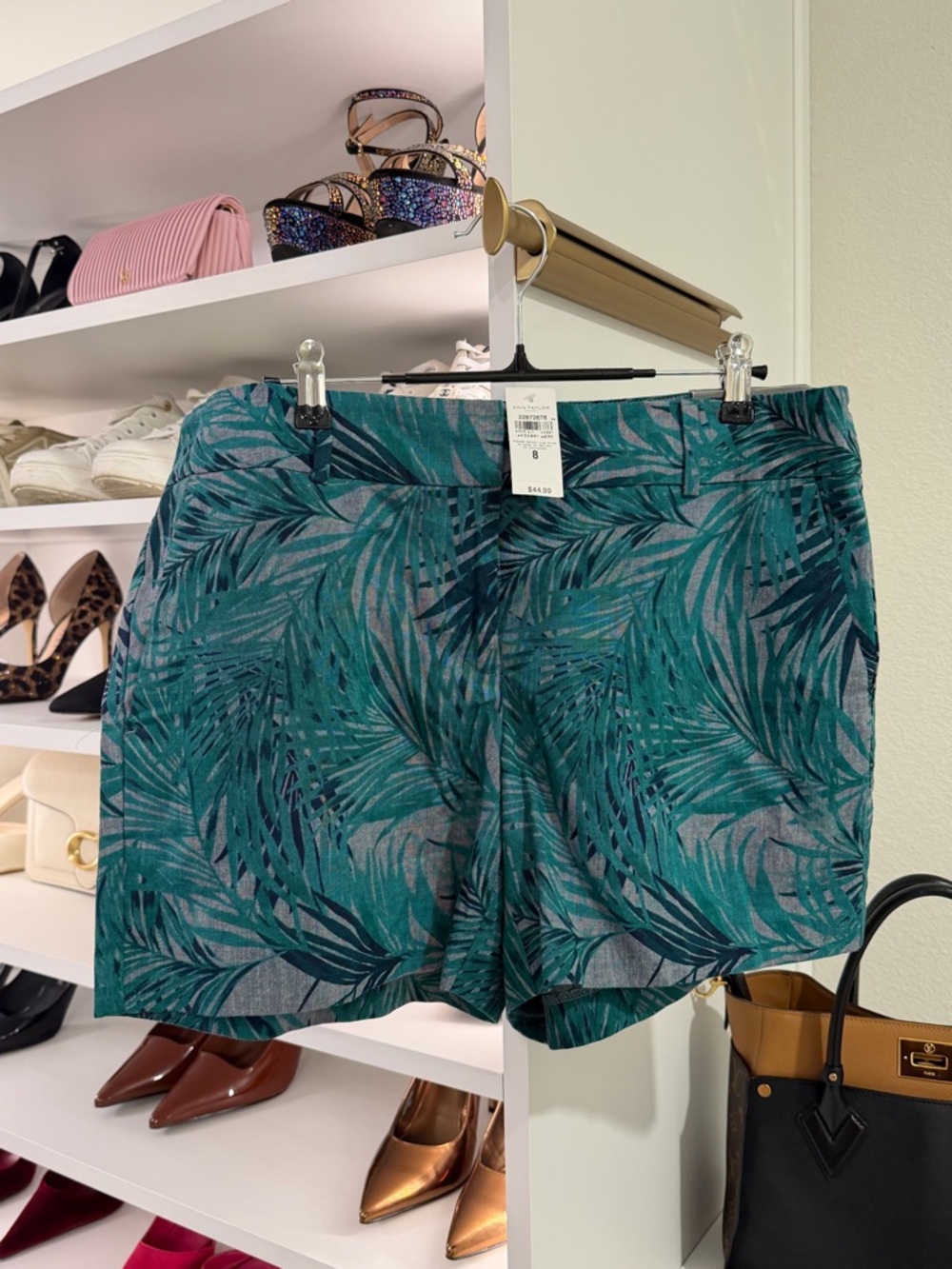 Ann Taylor Teal and Dark Green Tropical Leaf Print Shorts